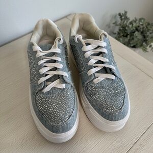 Sparkling Denim Sneakers with White Soles